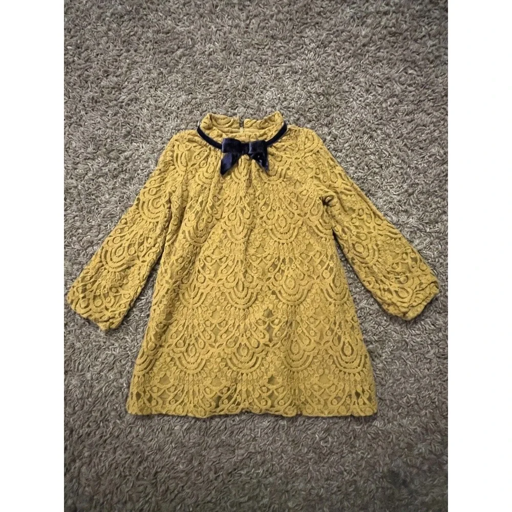 Genuine Kids from Oshkosh Girls Dark Mustard Yellow Lace Fall Winter Dress Sz 4T